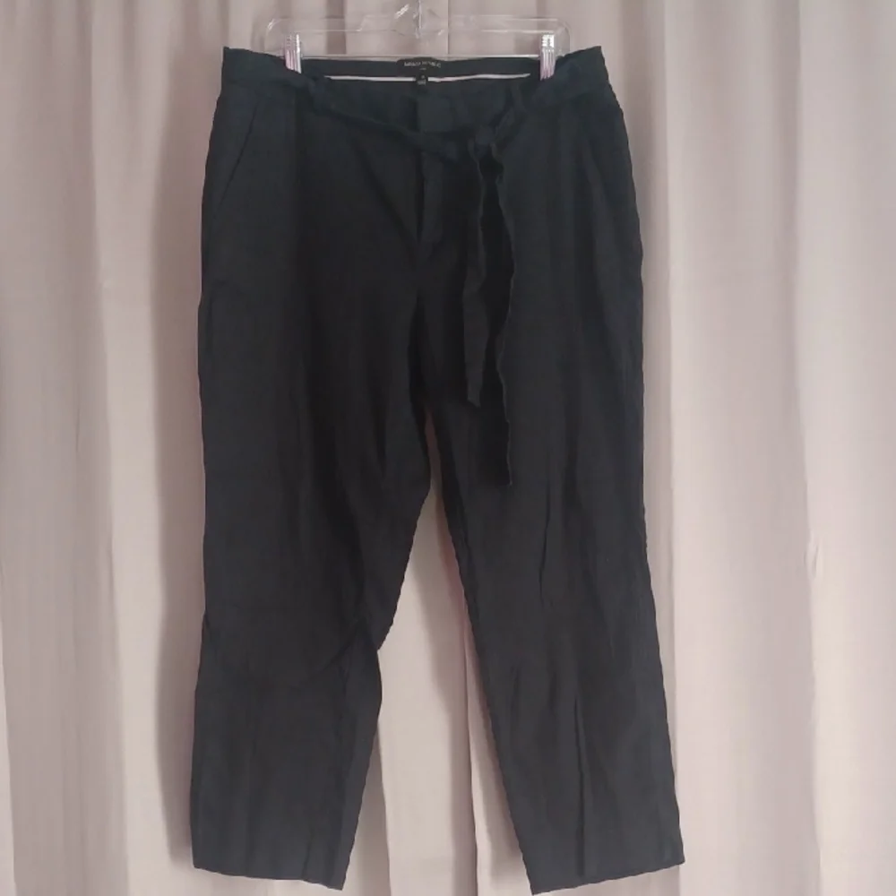 Banana Republic Avery Tie Waist Linen Blend Pants Mid Rise Tailored Ankle Black